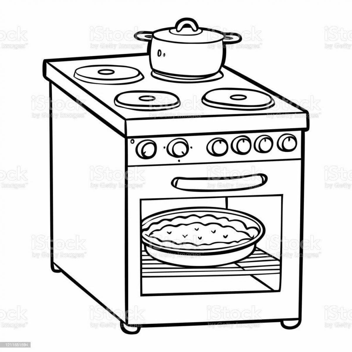 Exciting oven coloring page