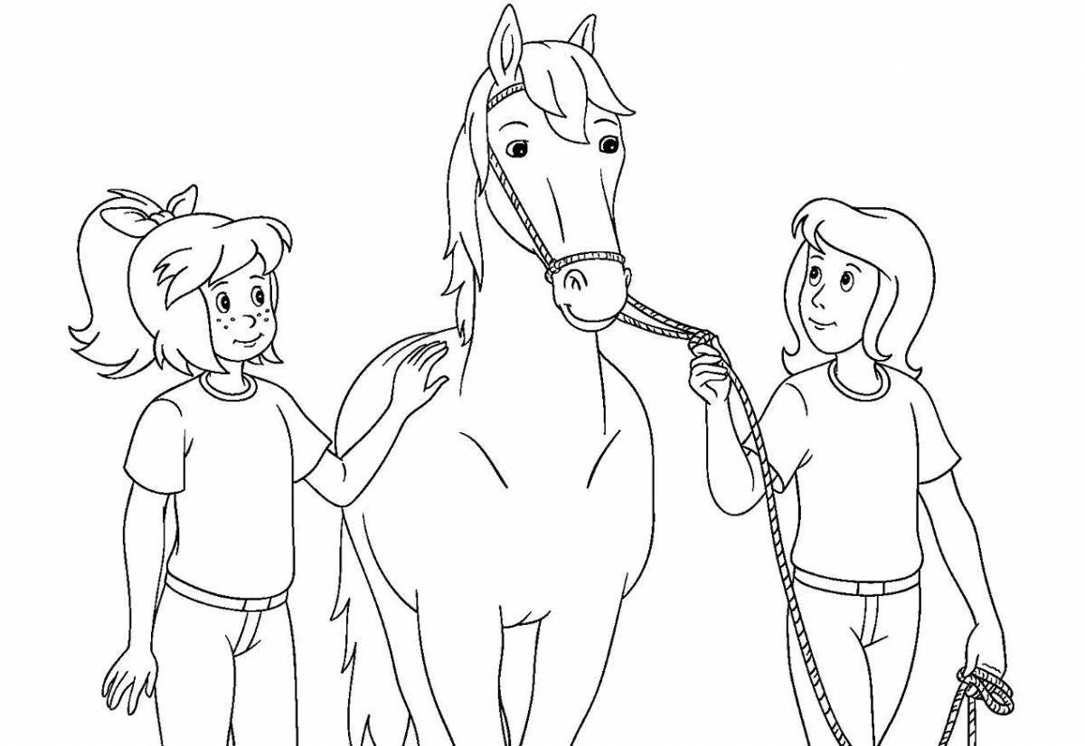 Colorful bright horse coloring page