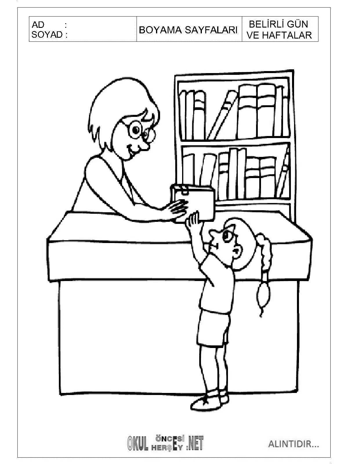 Colorful librarian coloring page