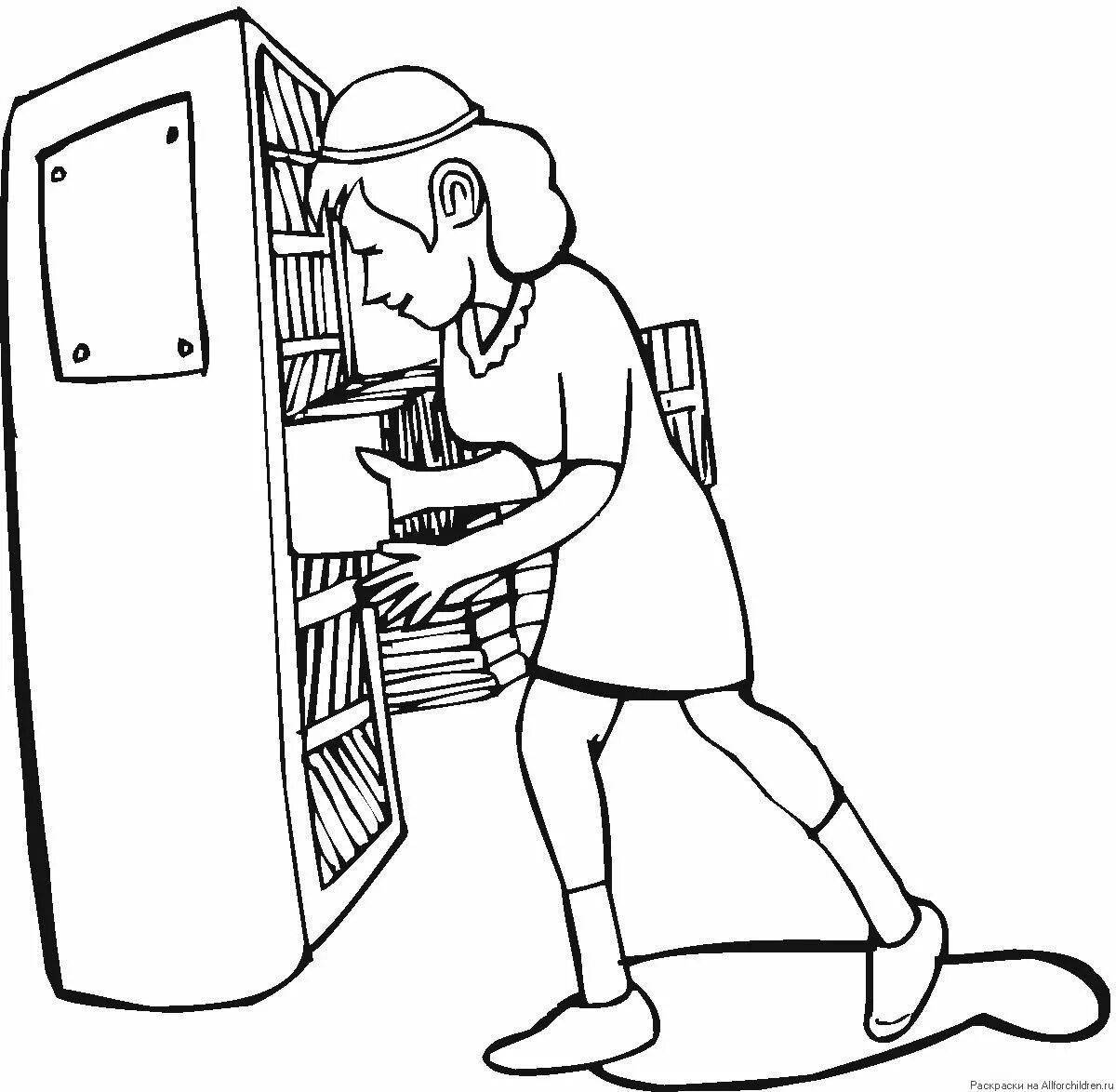 Charming librarian coloring page