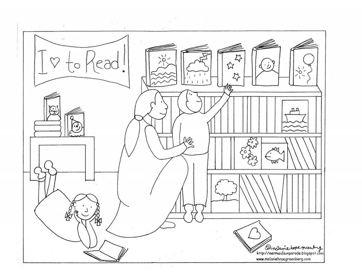 Charming librarian coloring book
