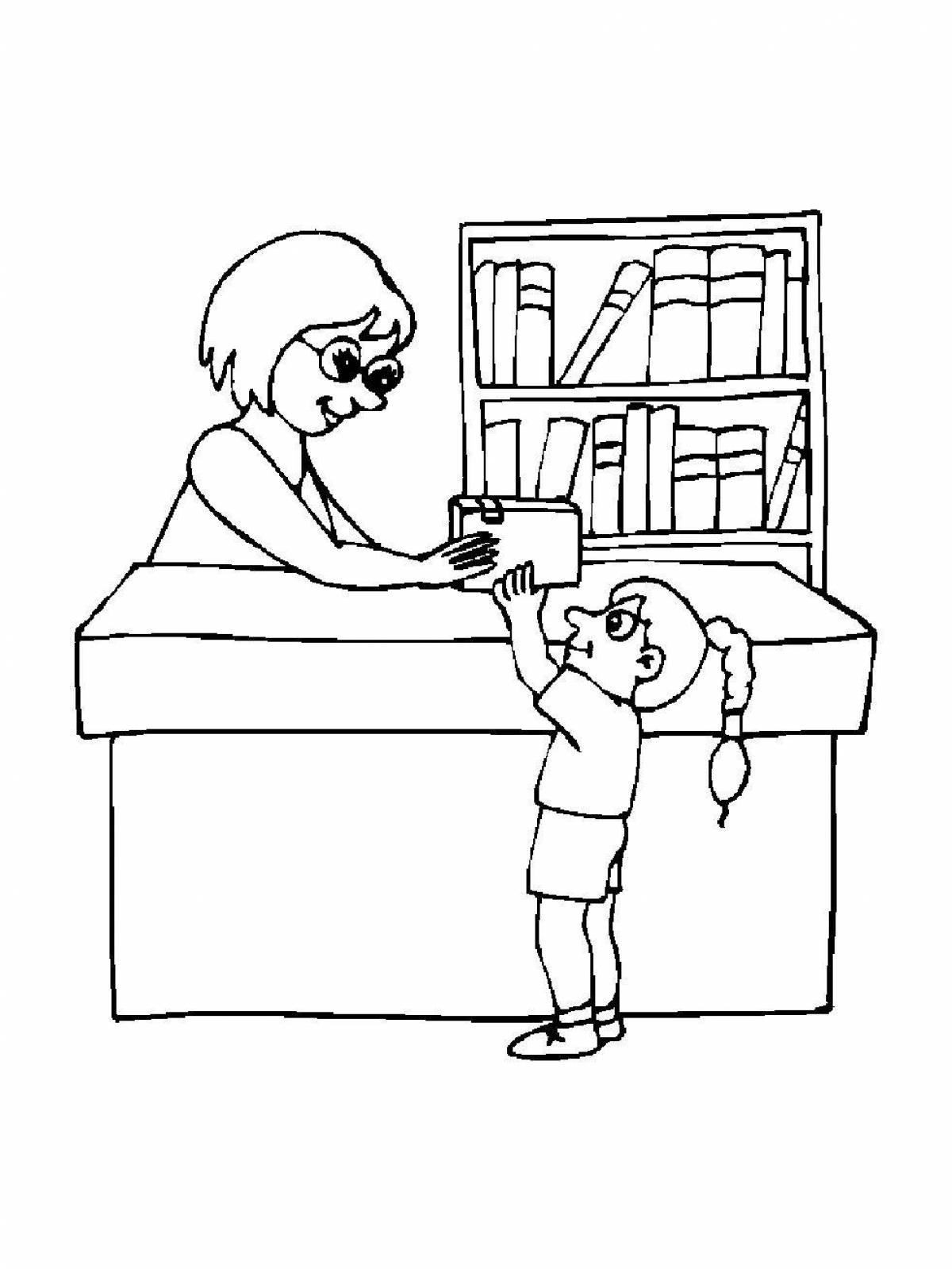 Cute librarian coloring book