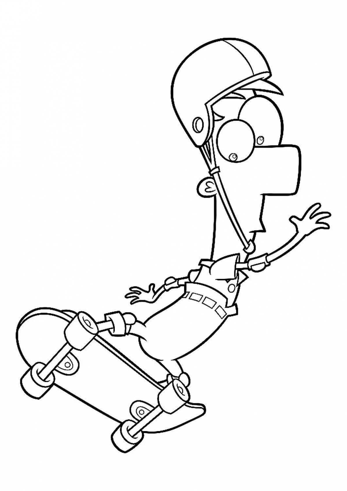 Acrobatic skateboarder coloring page
