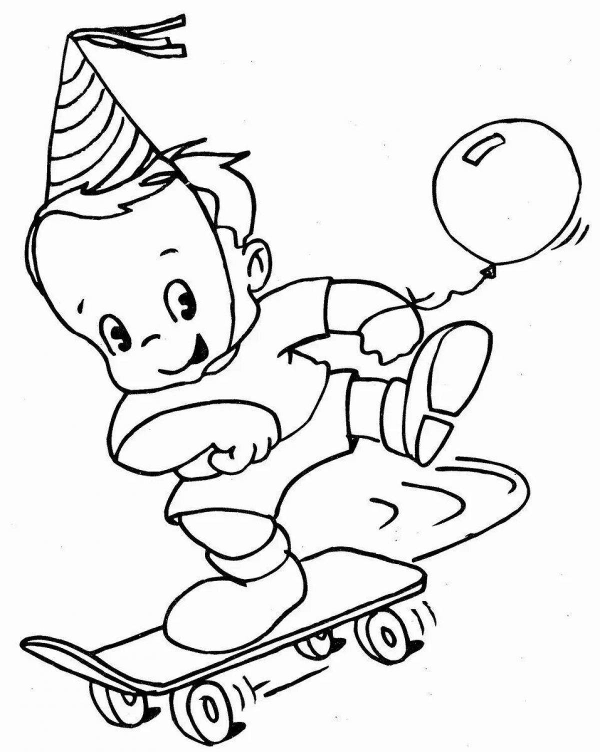 Coloring page confident skateboarder