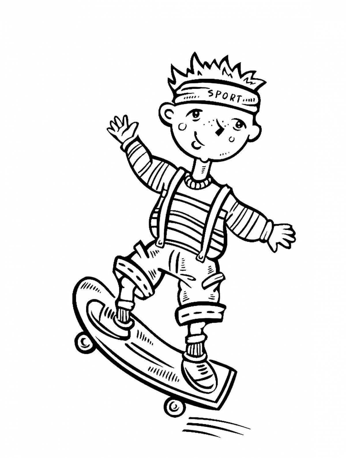 Coloring book brave skateboarder