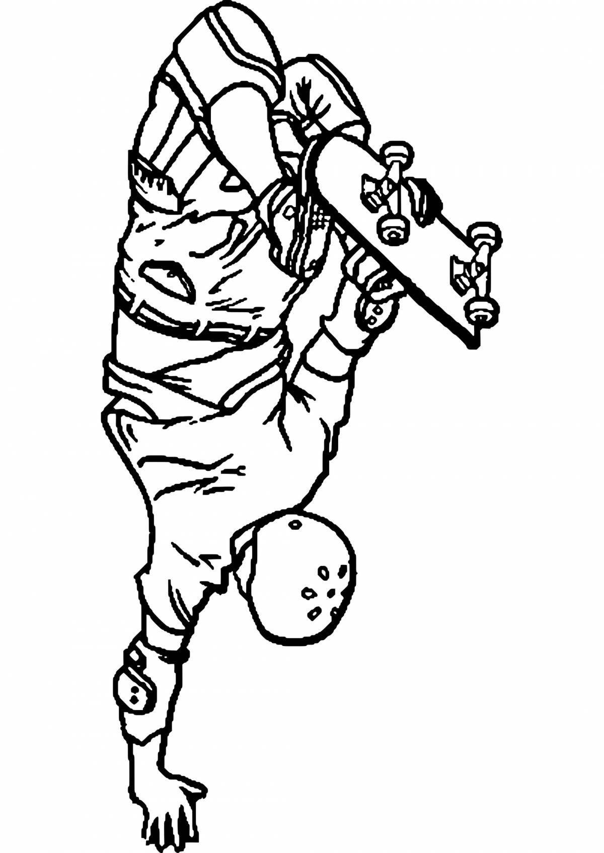 Coloring page of a trendy skateboarder
