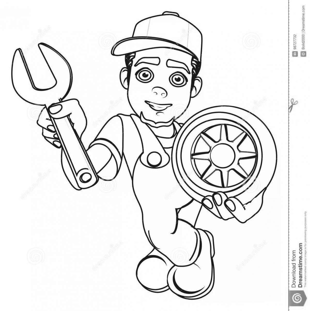 Coloring page playful car mechanic