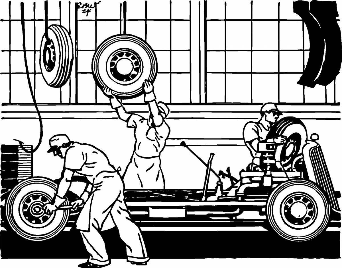Adorable car mechanic coloring page