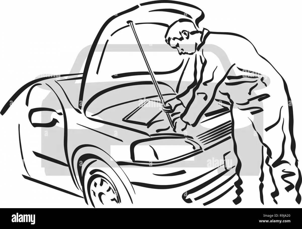 Coloring page joyful car mechanic