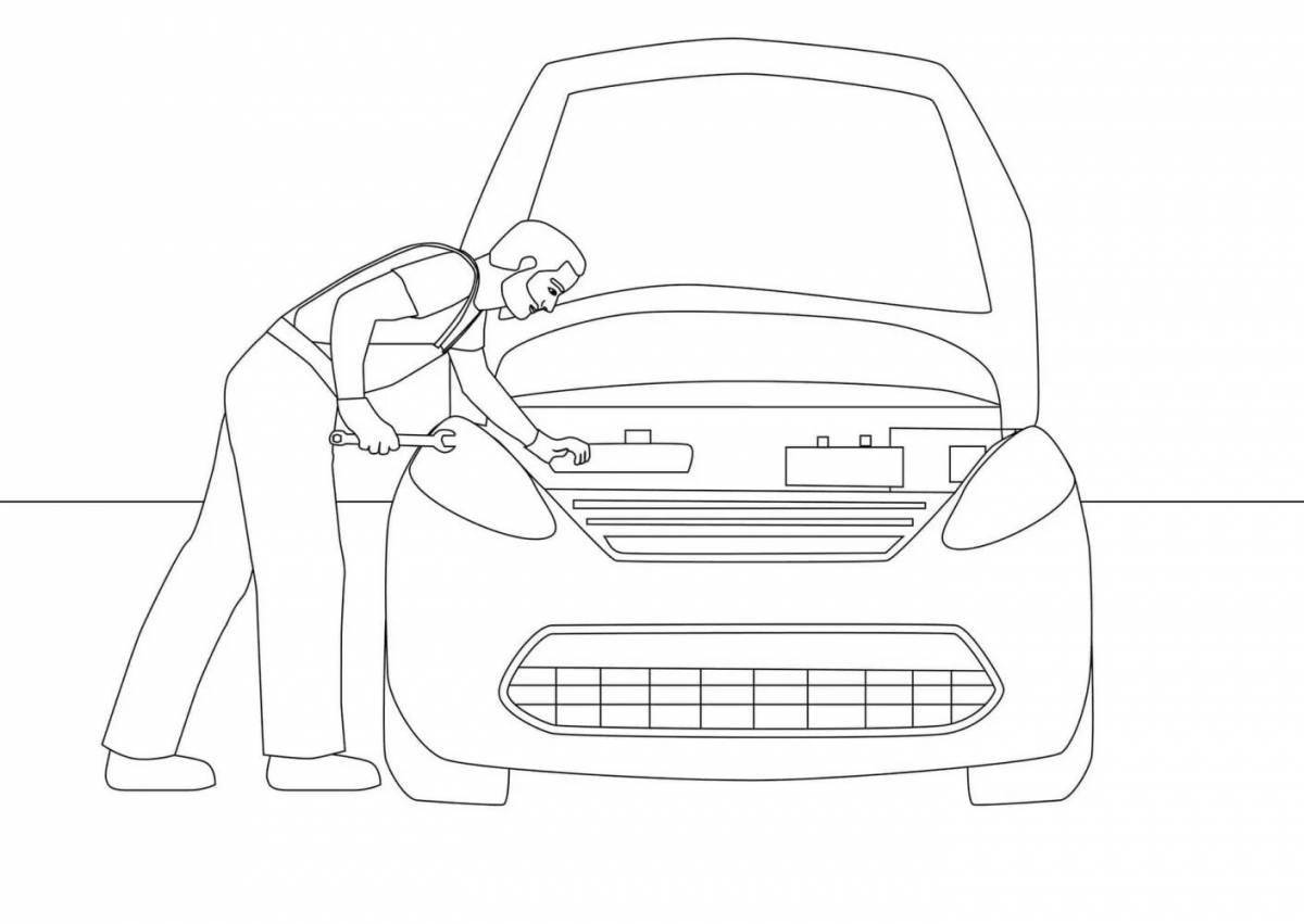 Inspiring car mechanic coloring page