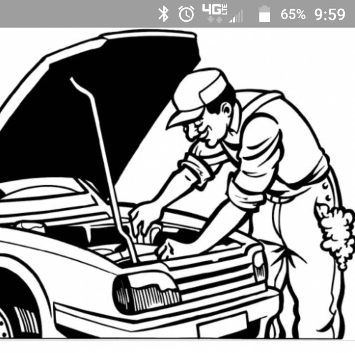 Impressive car mechanic coloring page