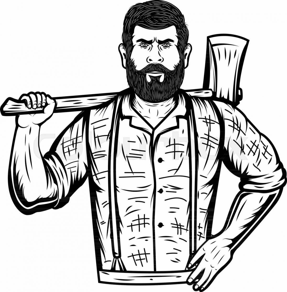 Coloring book shining lumberjack