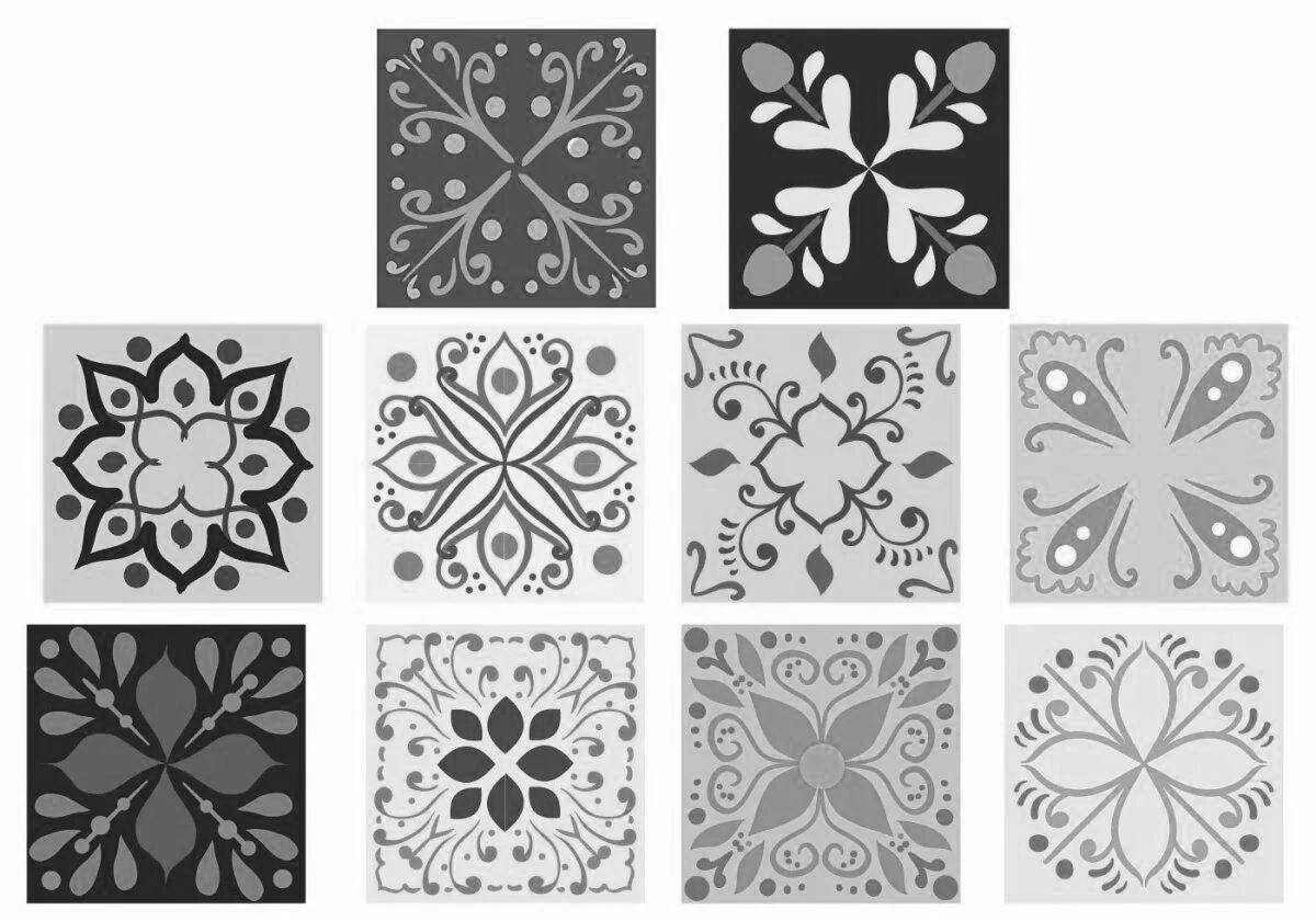 Attractive tiles for coloring pages