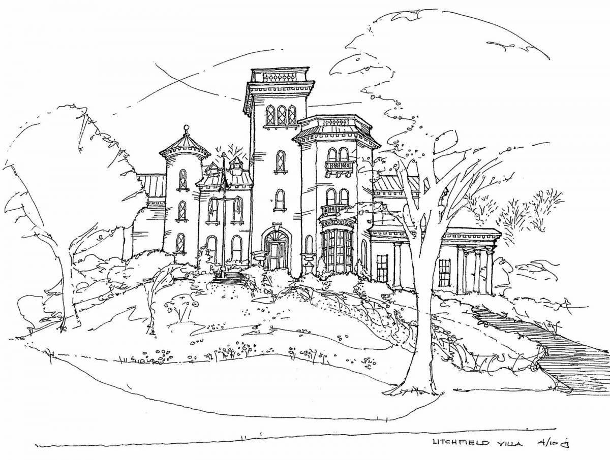 Раскраска Красочная страница раскраски виллы