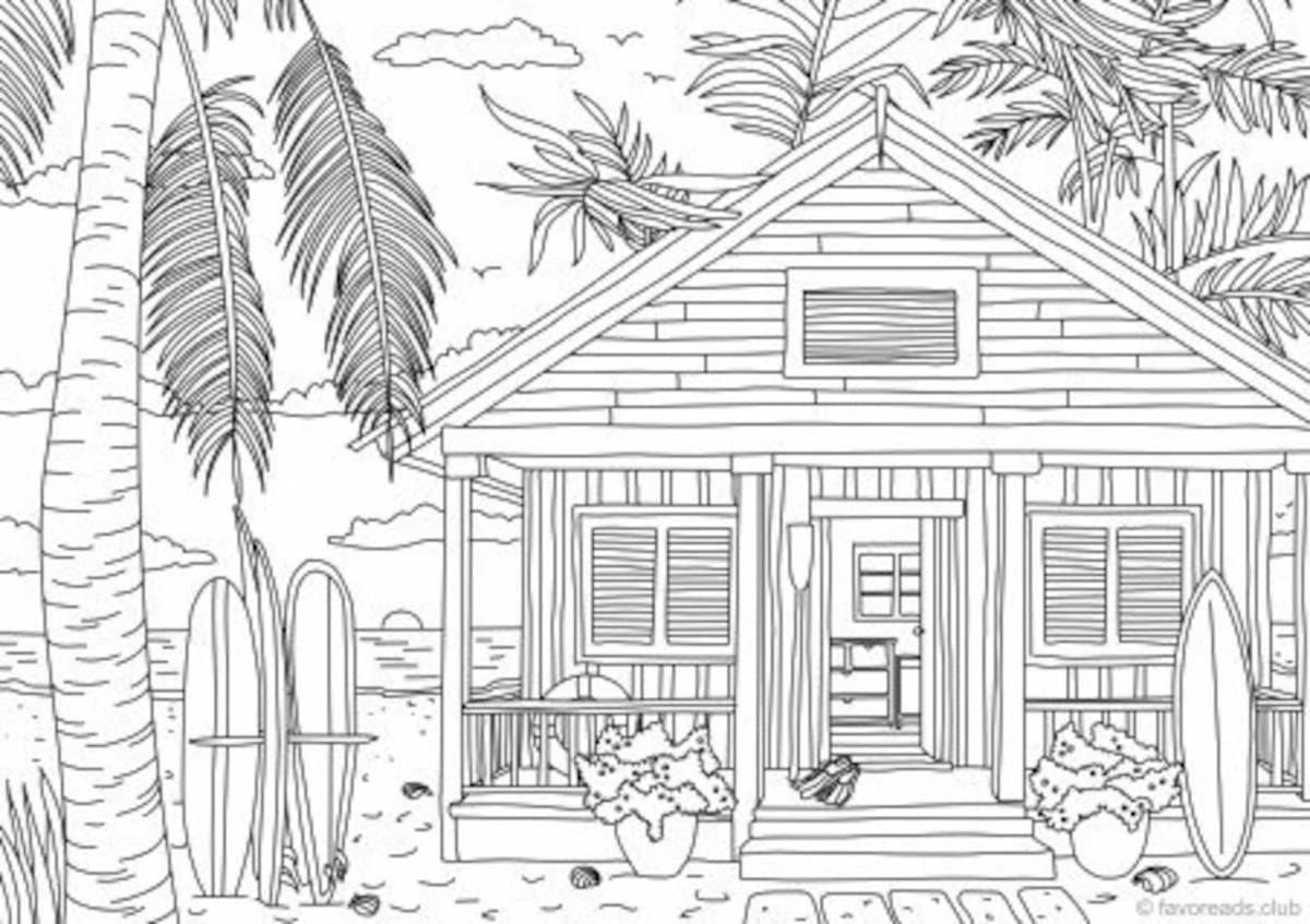 Calming villa coloring page