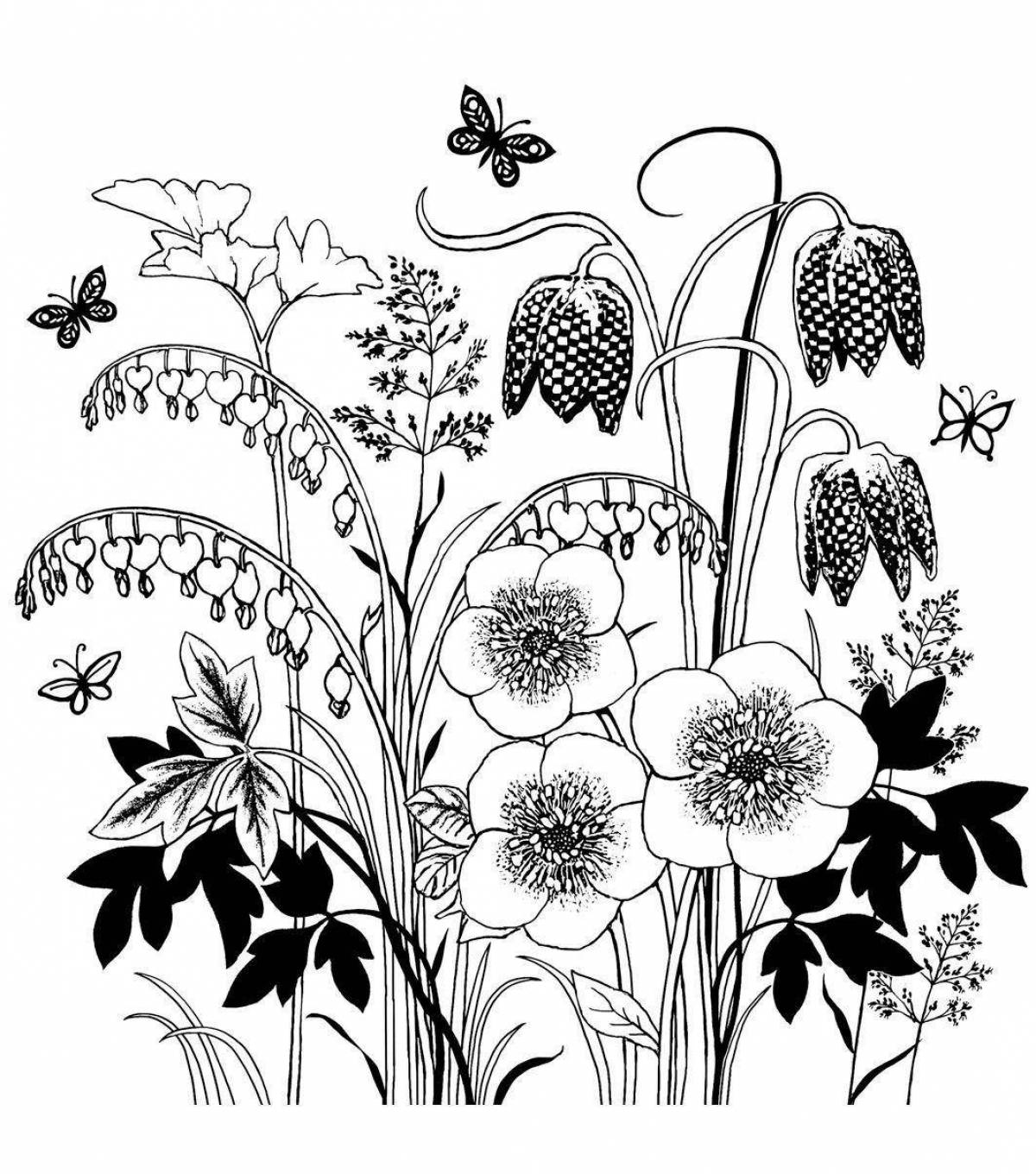 Буйная раскраска ботаническая страница