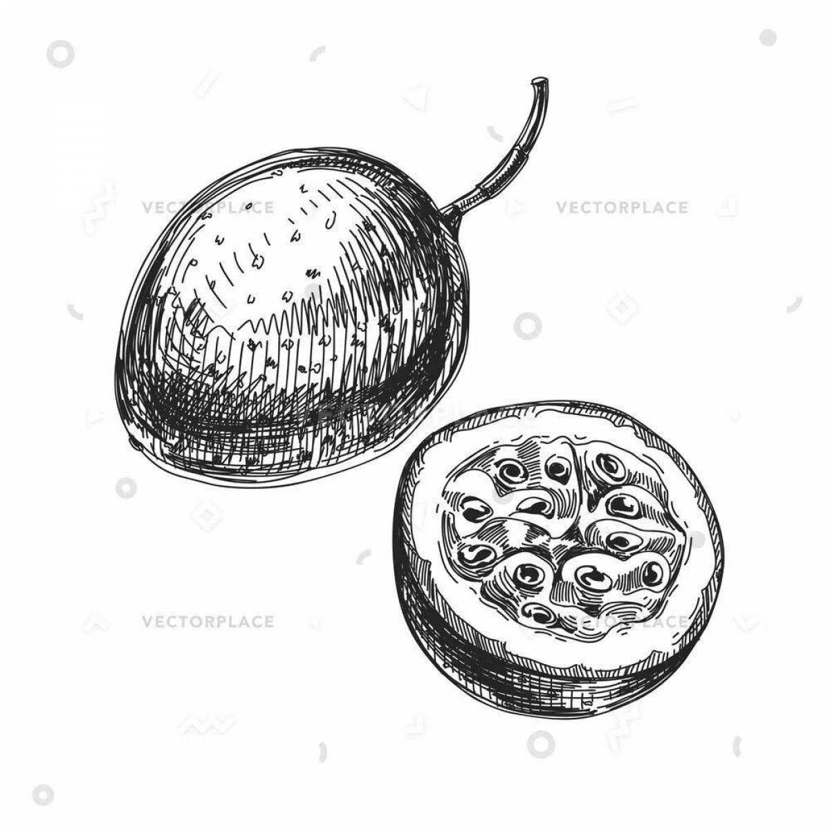 Animated passion fruit coloring page