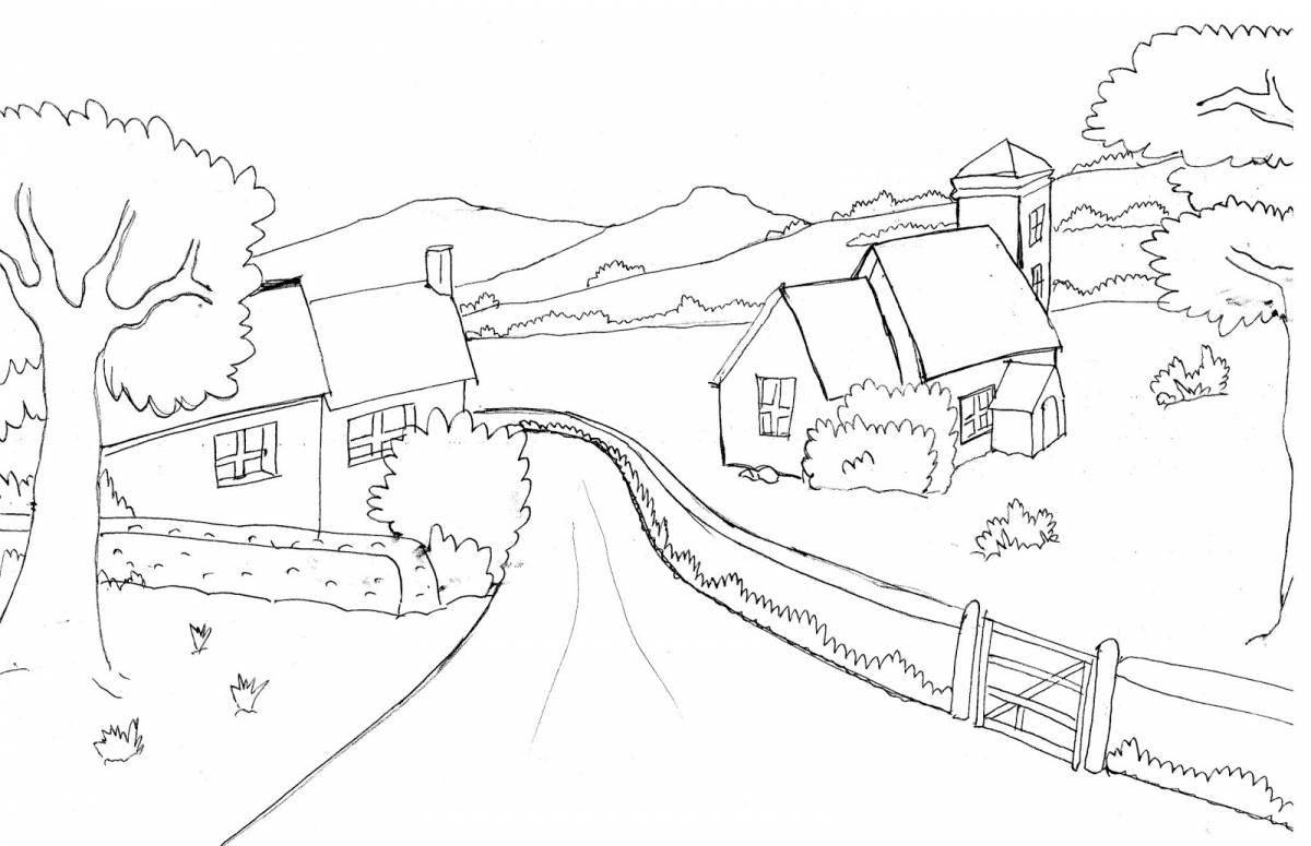 Charming village coloring book