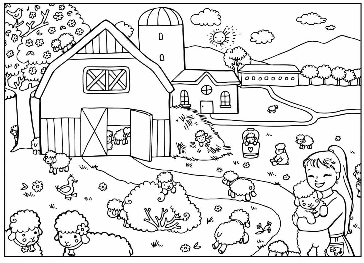 Refreshing village coloring page