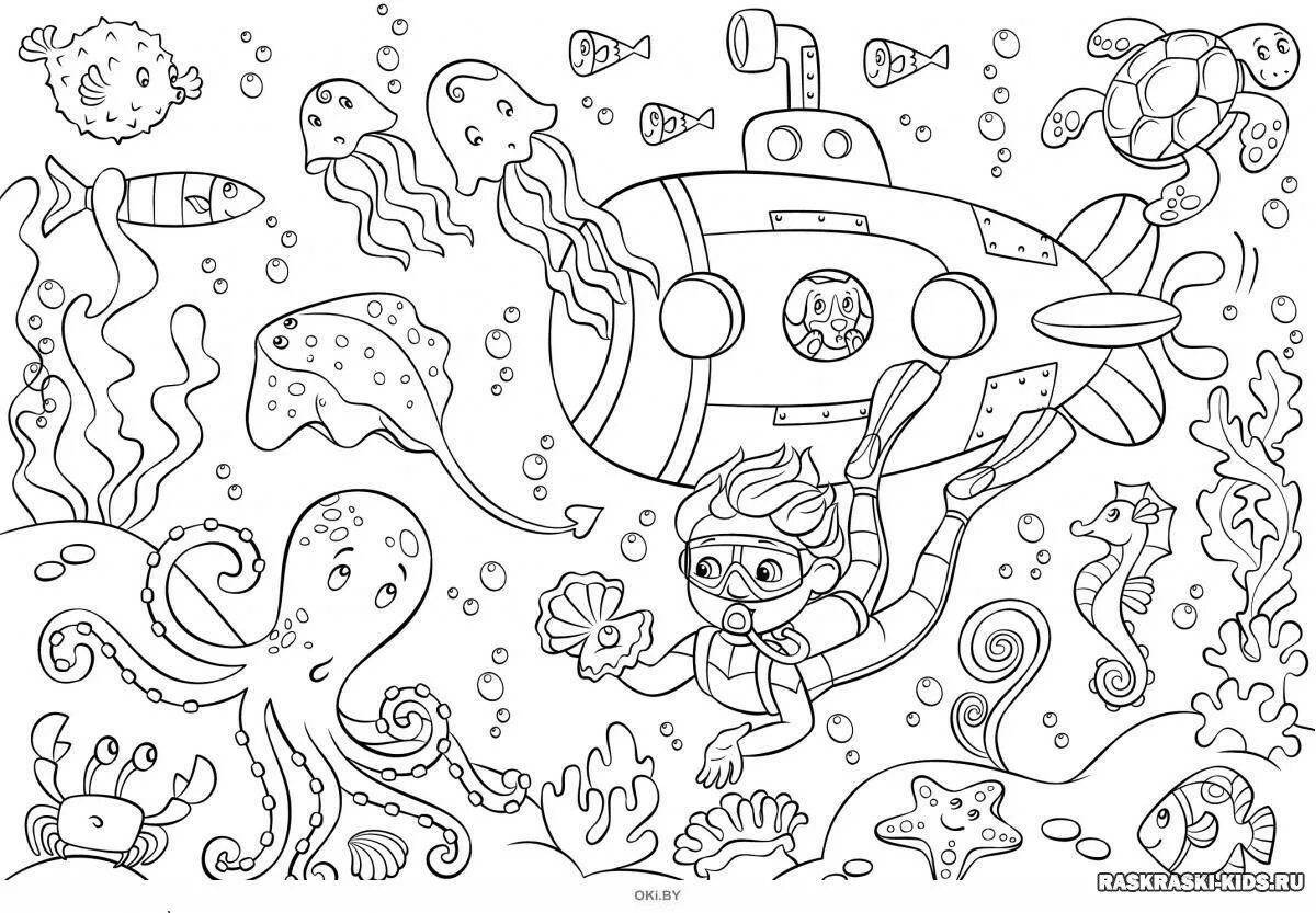 Coloring book shining water worlds