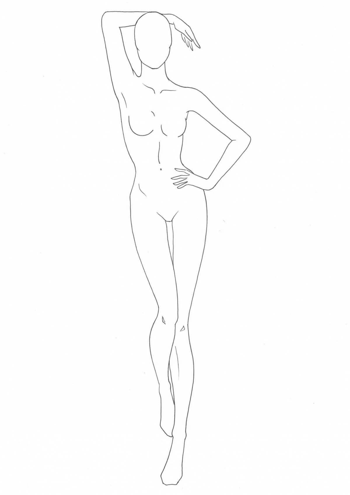 Coloring page of a joyful mannequin girl