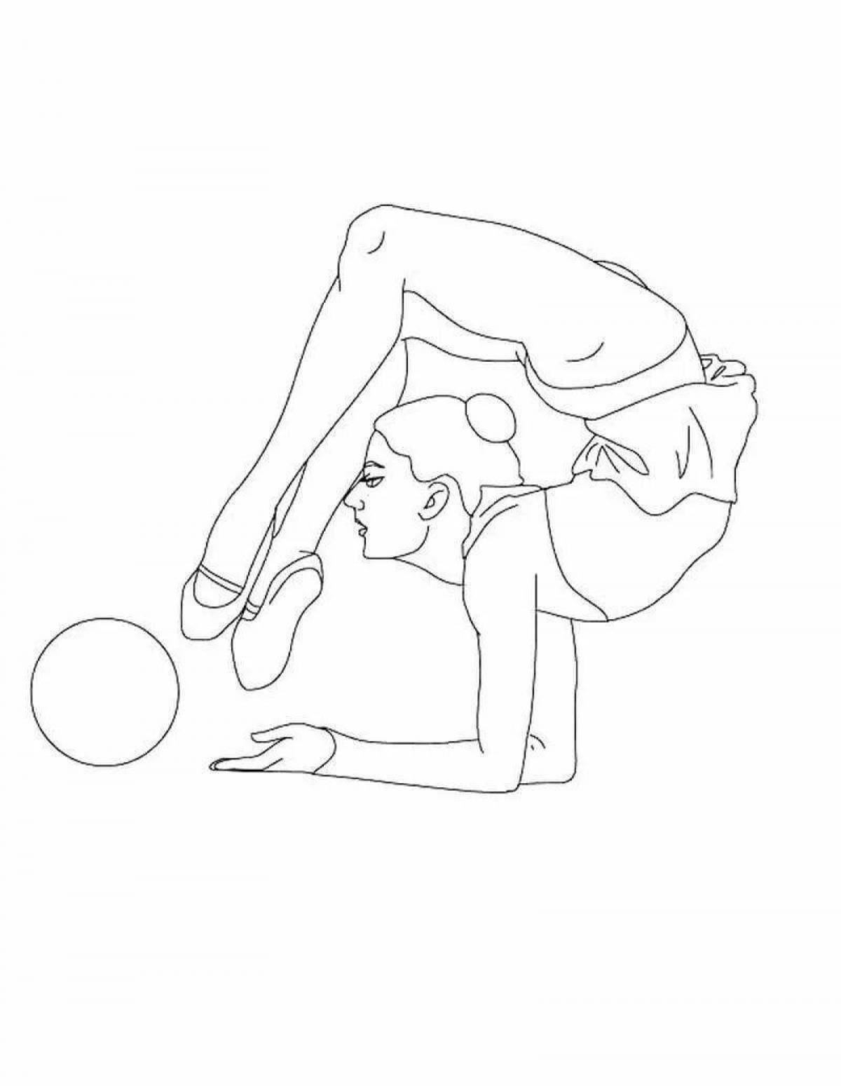 Coloring page energetic gymnasts