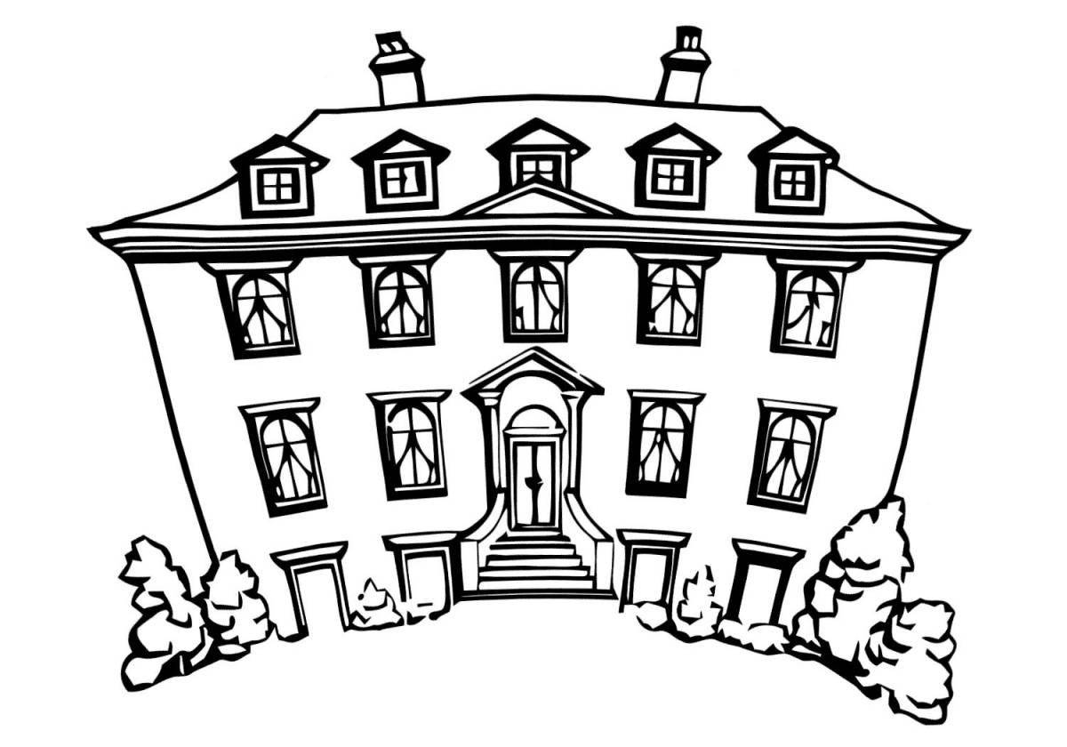 Coloring page playful three-story house
