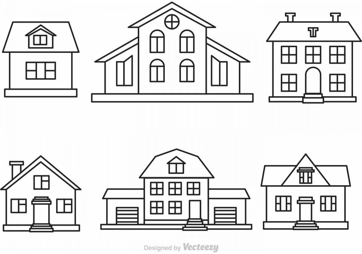 Coloring page of a charming three-storey house