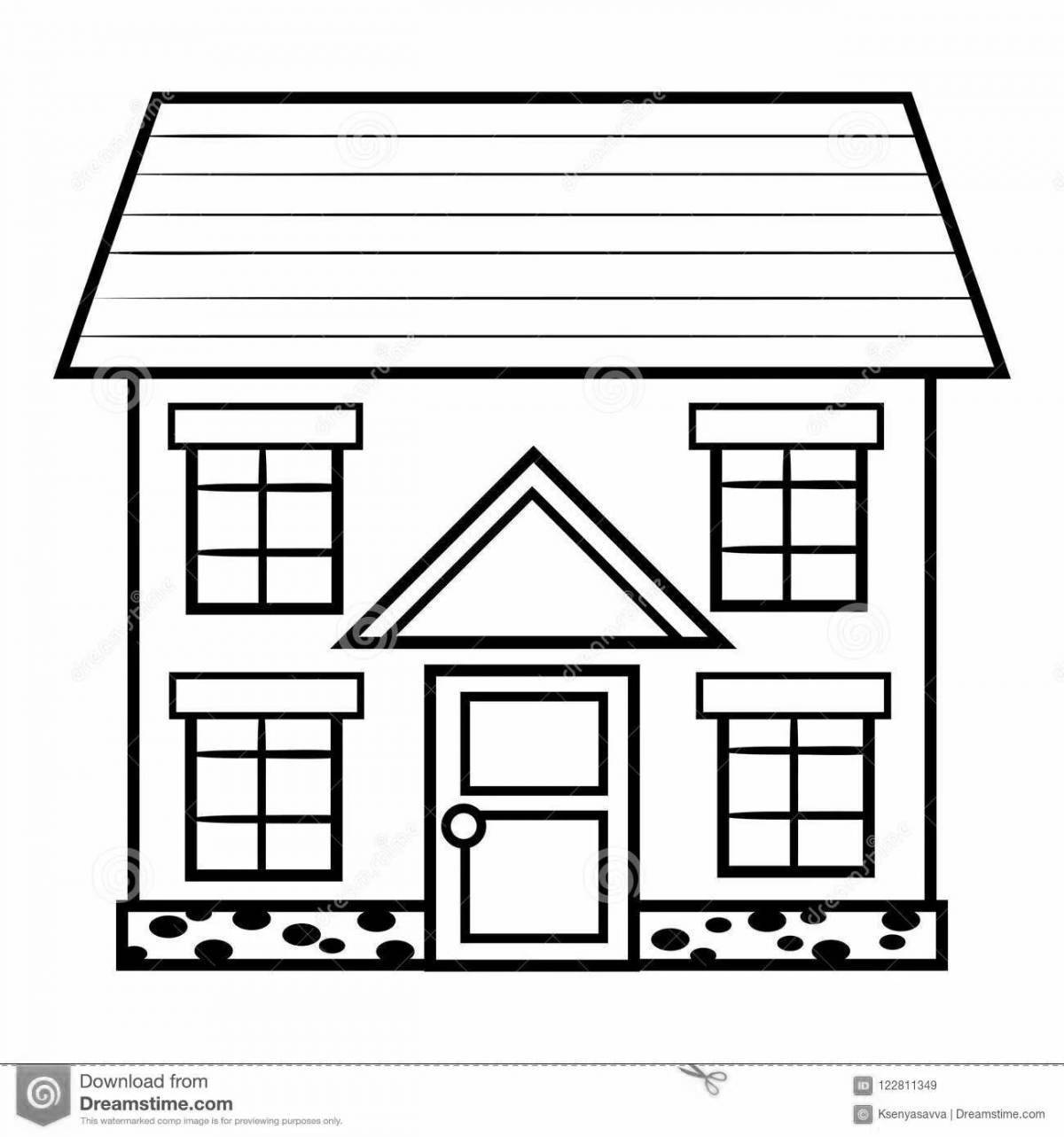 Coloring page of a magnificent three-storey house
