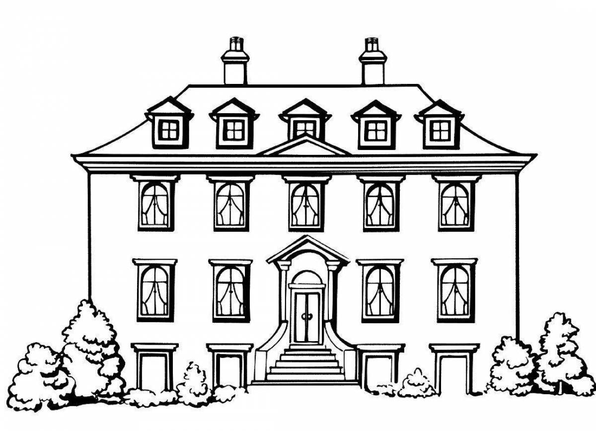 Coloring book of an exquisite three-storey house
