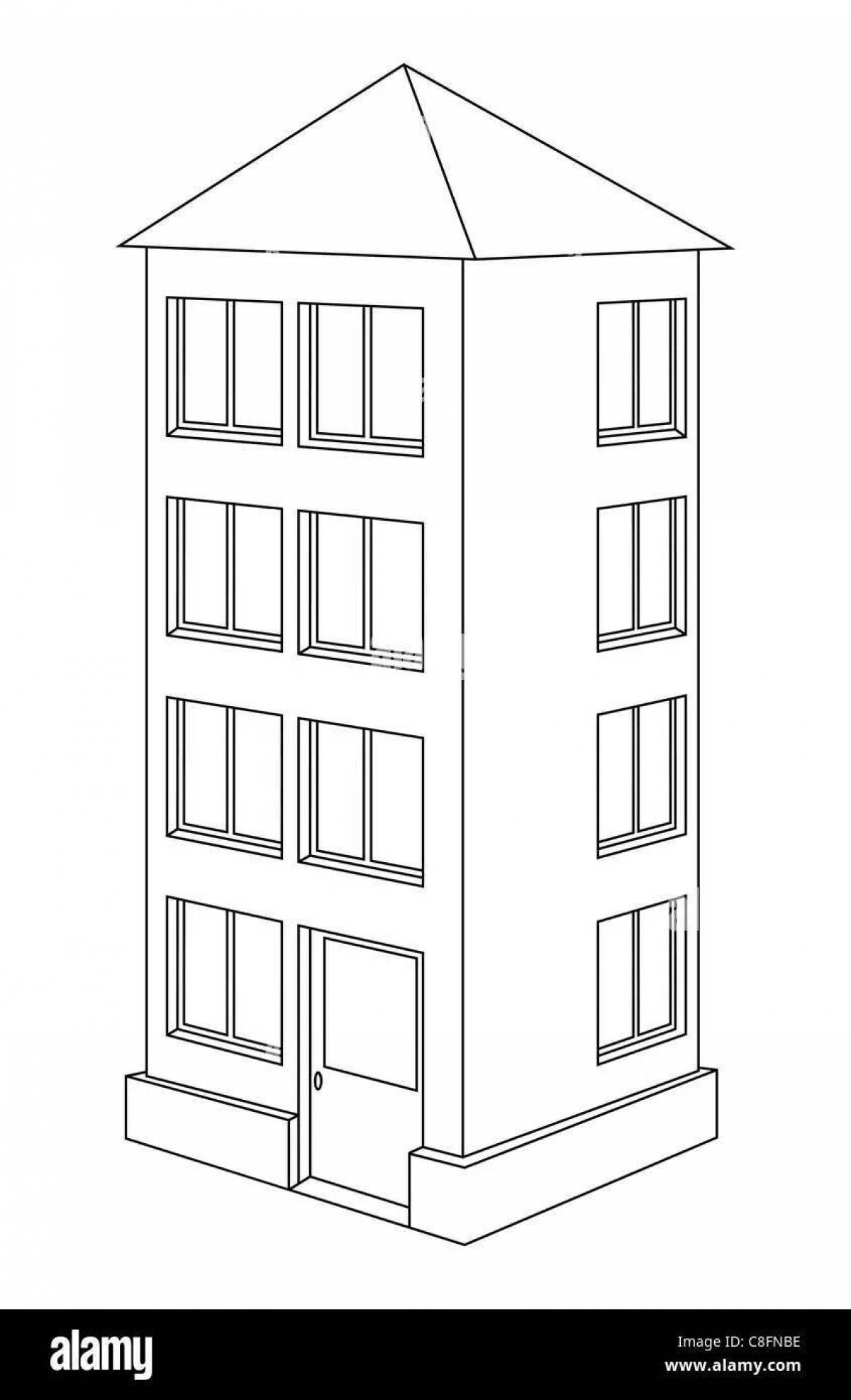 Coloring page of an elegant three-storey house