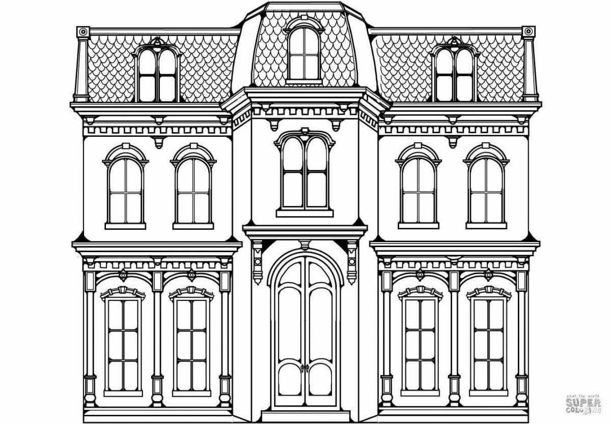 Detailed coloring three-storey house