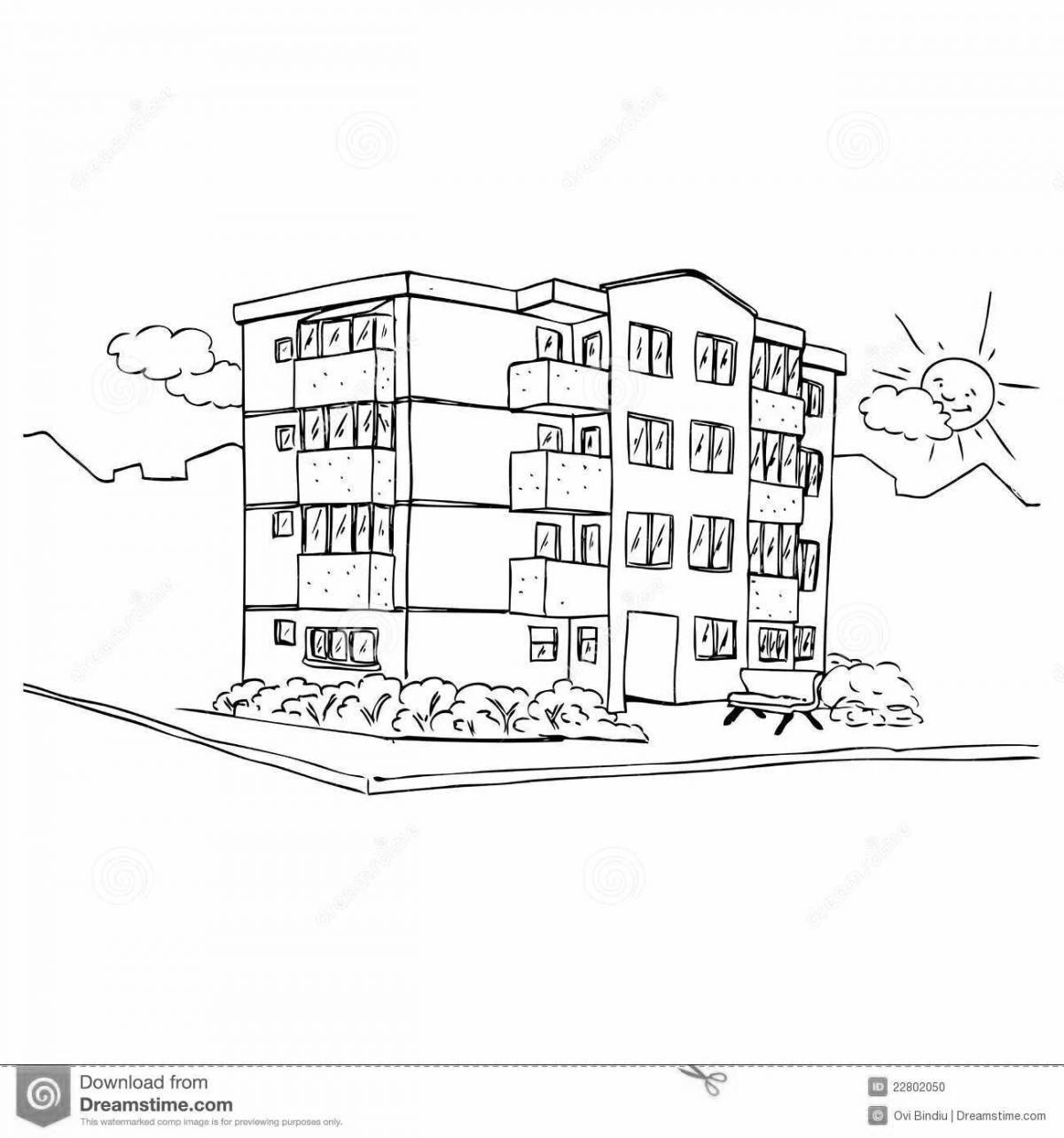 Coloring page fashionable three-storey house