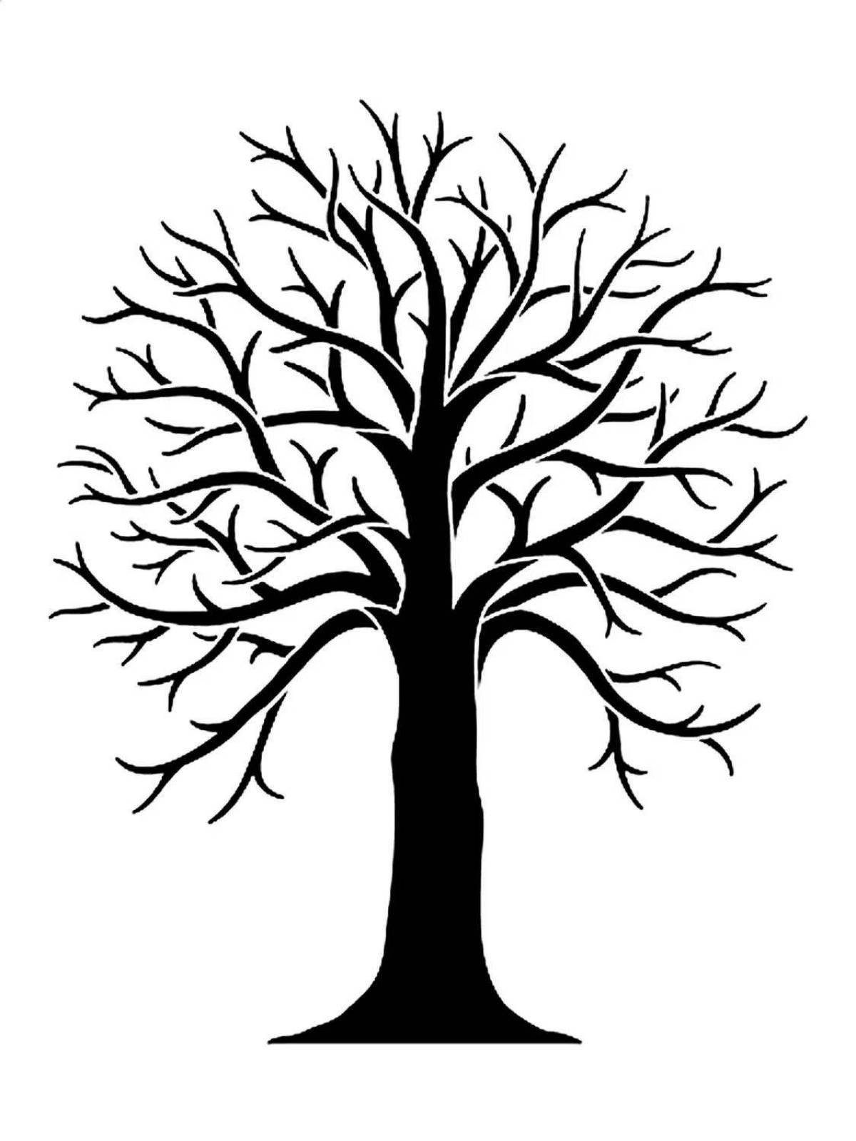 Coloring page graceful tree silhouette