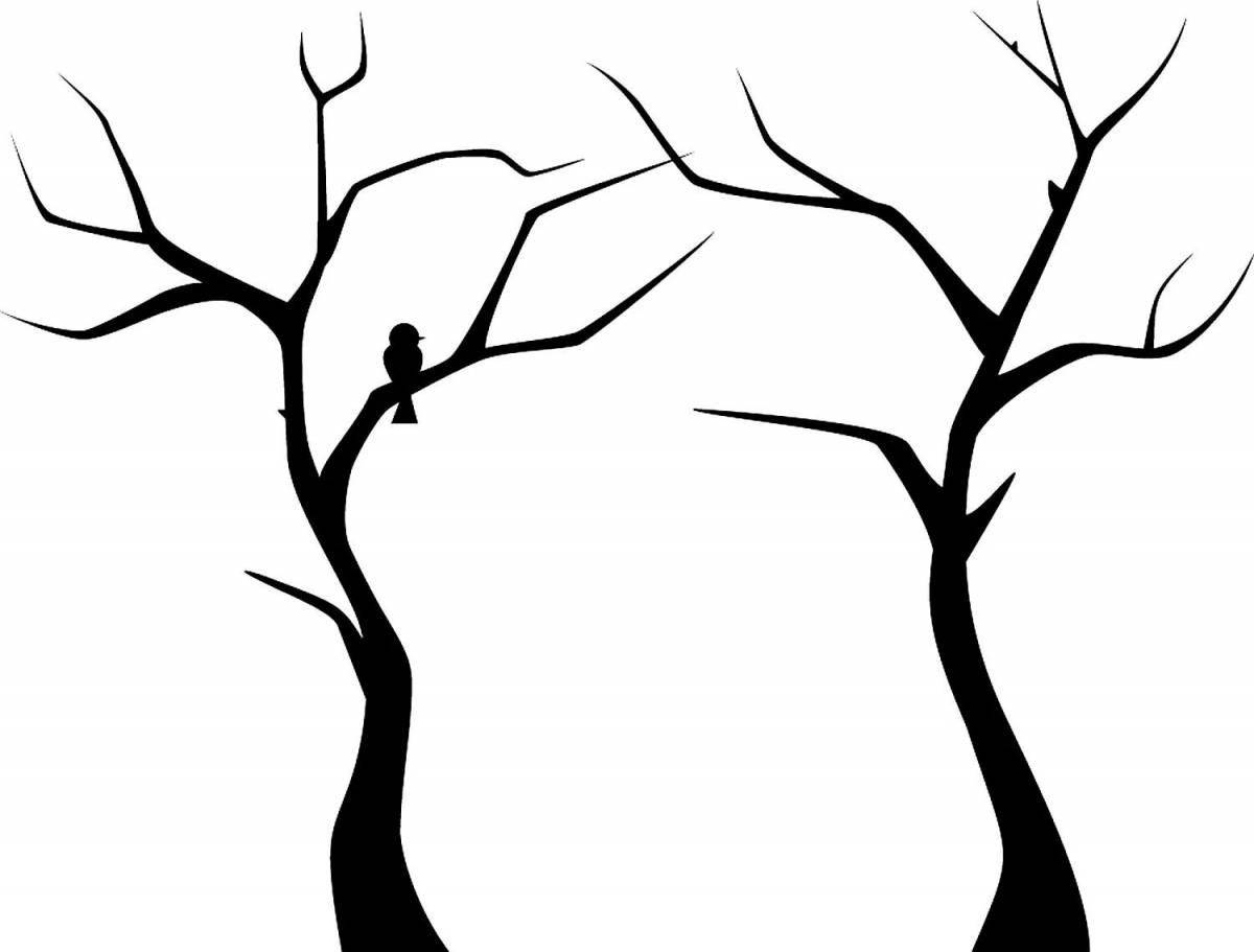 Coloring book silhouette of a poetic tree