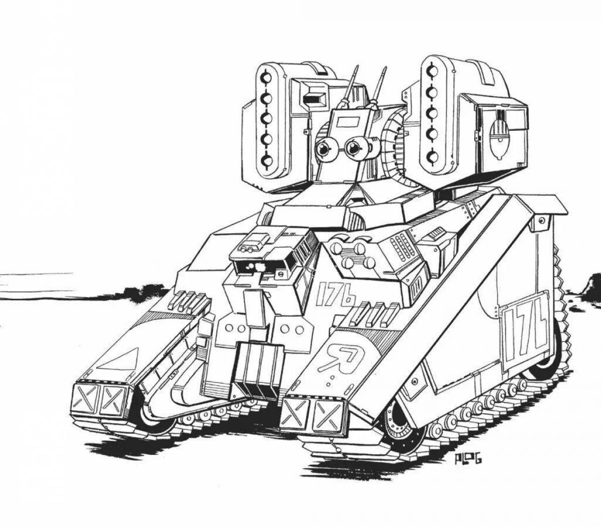 Colorful talking tank coloring page