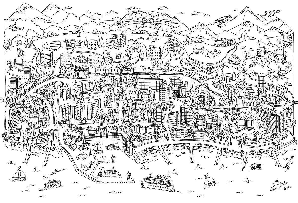 Colorful map of moscow coloring book