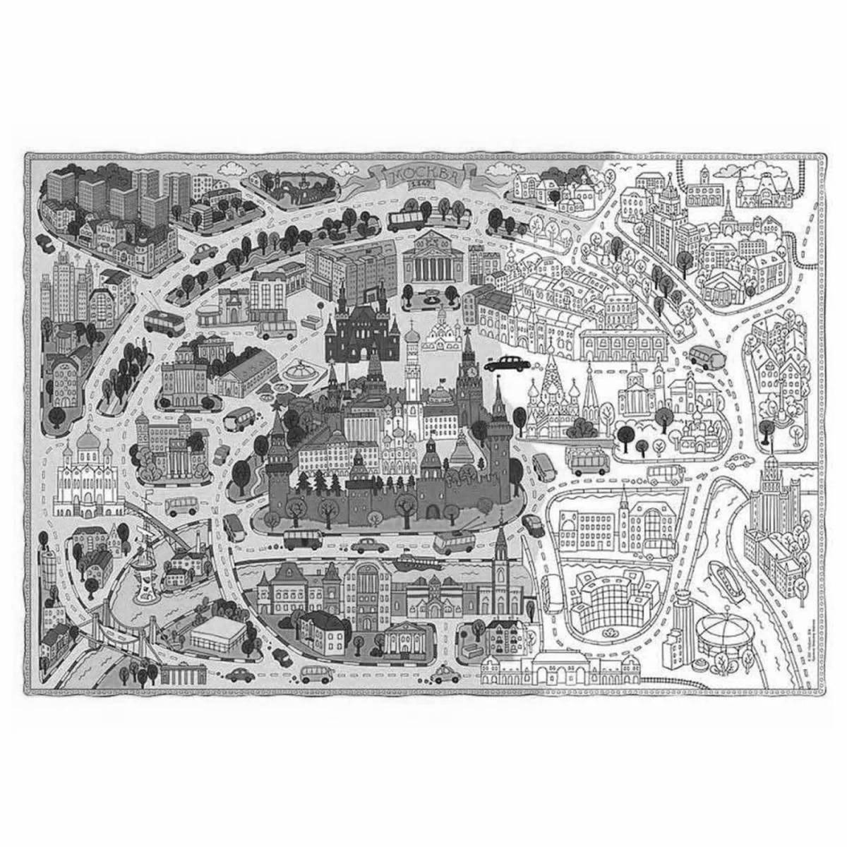 Coloring page unique map of moscow