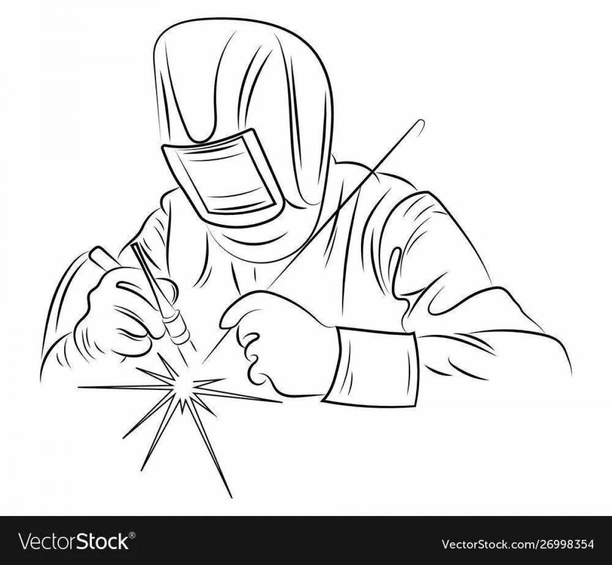 Colorful welder coloring page