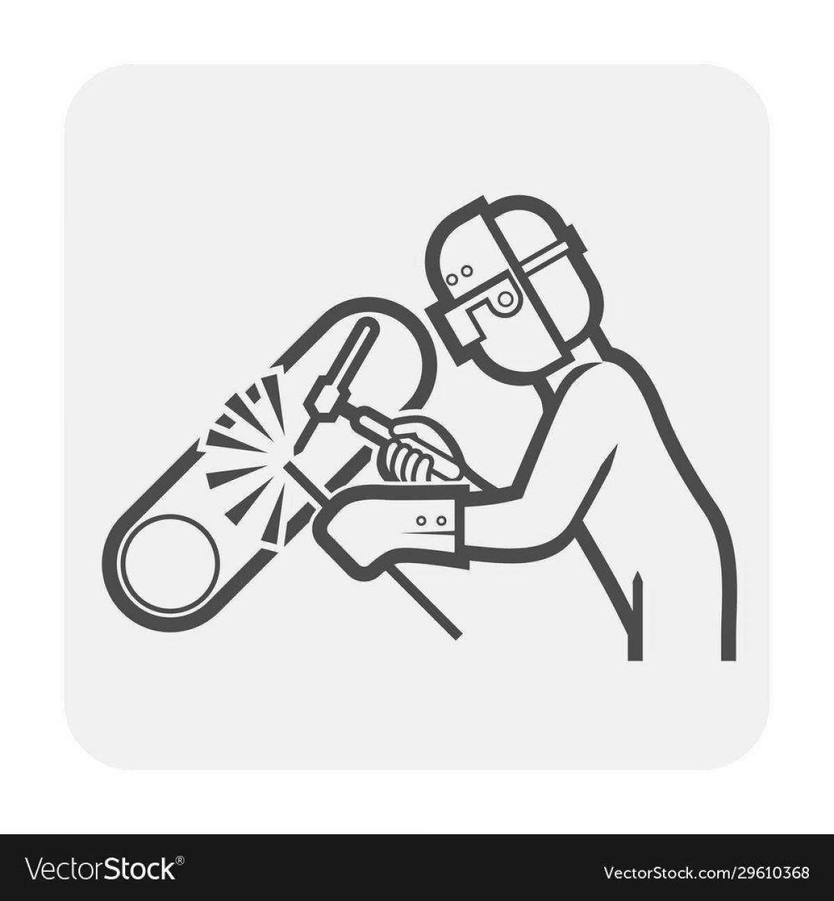 Coloring page cheerful welder