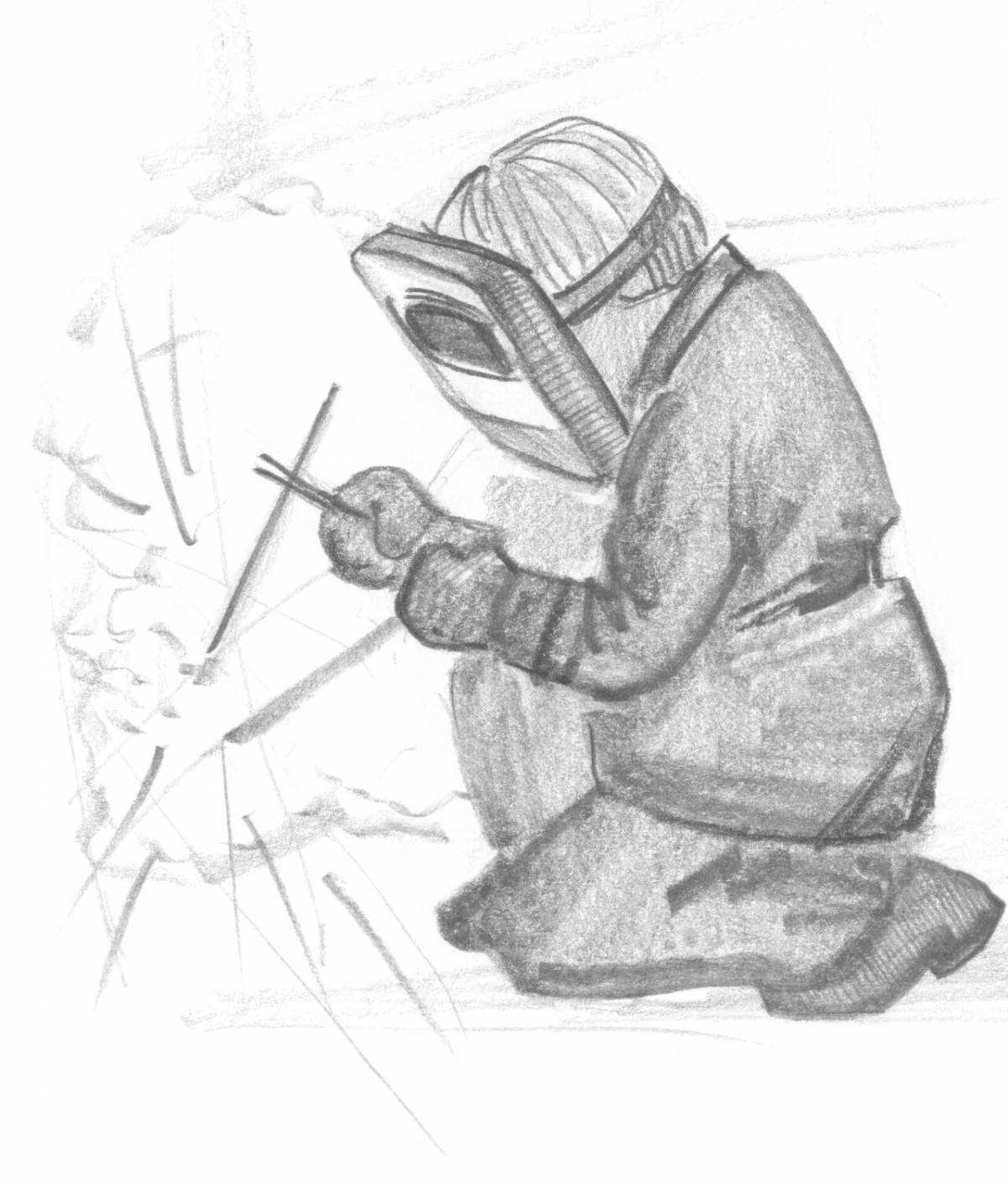 Charming welder coloring page