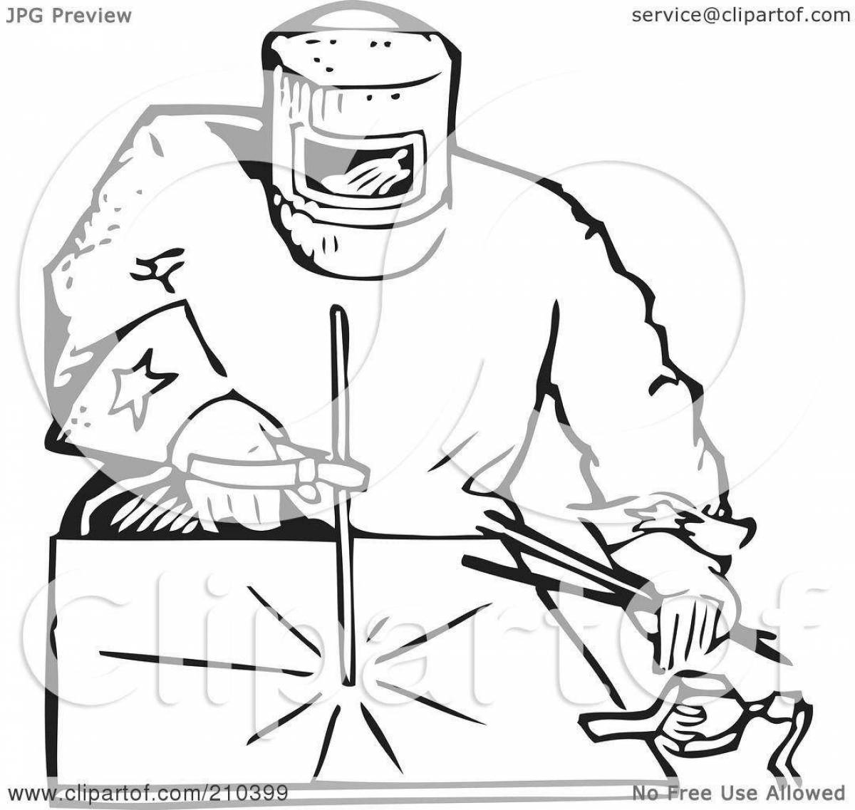 Coloring page of an attractive welder
