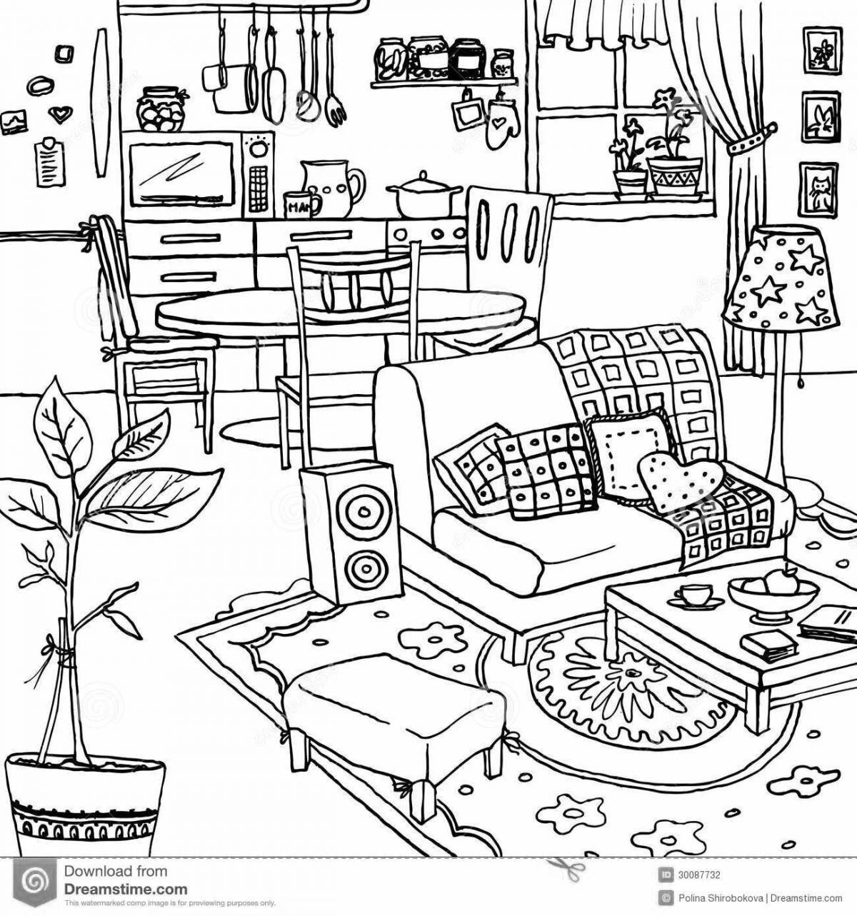 Colorful room coloring pages