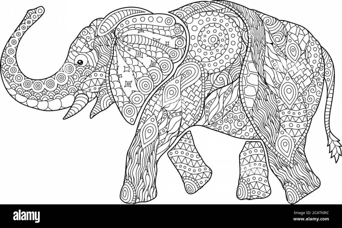 Majestic anti-stress elephant coloring book