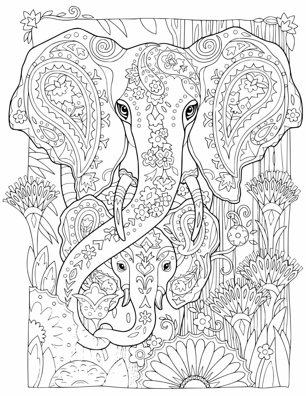Безмятежная раскраска антистрессовый слон