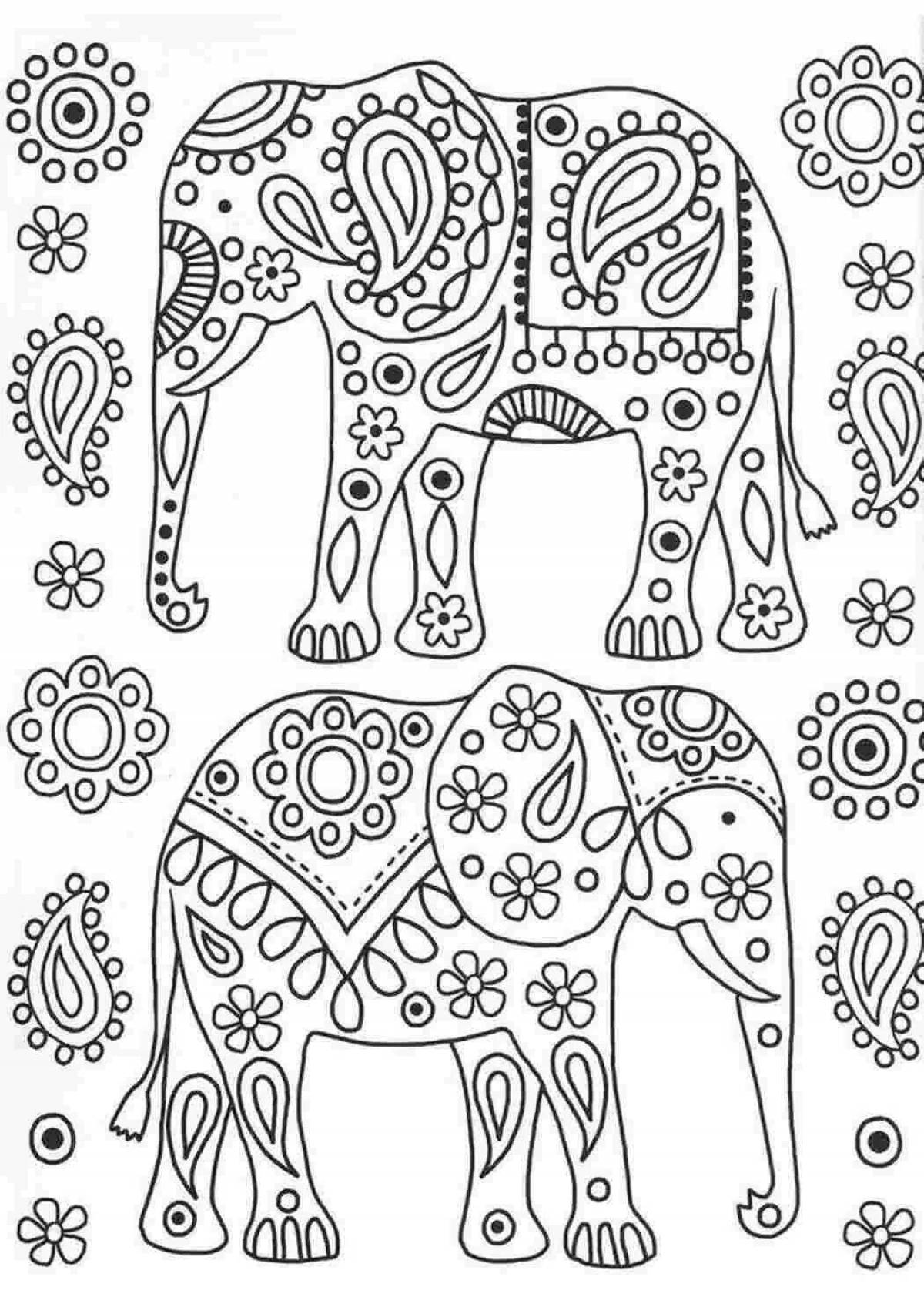 Очаровательная раскраска антистрессовый слон