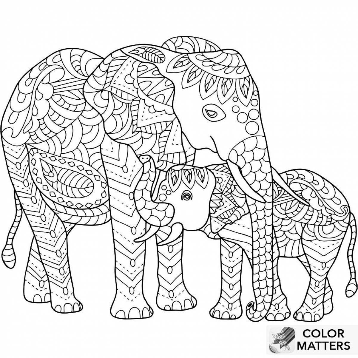 Impressive anti-stress elephant coloring book