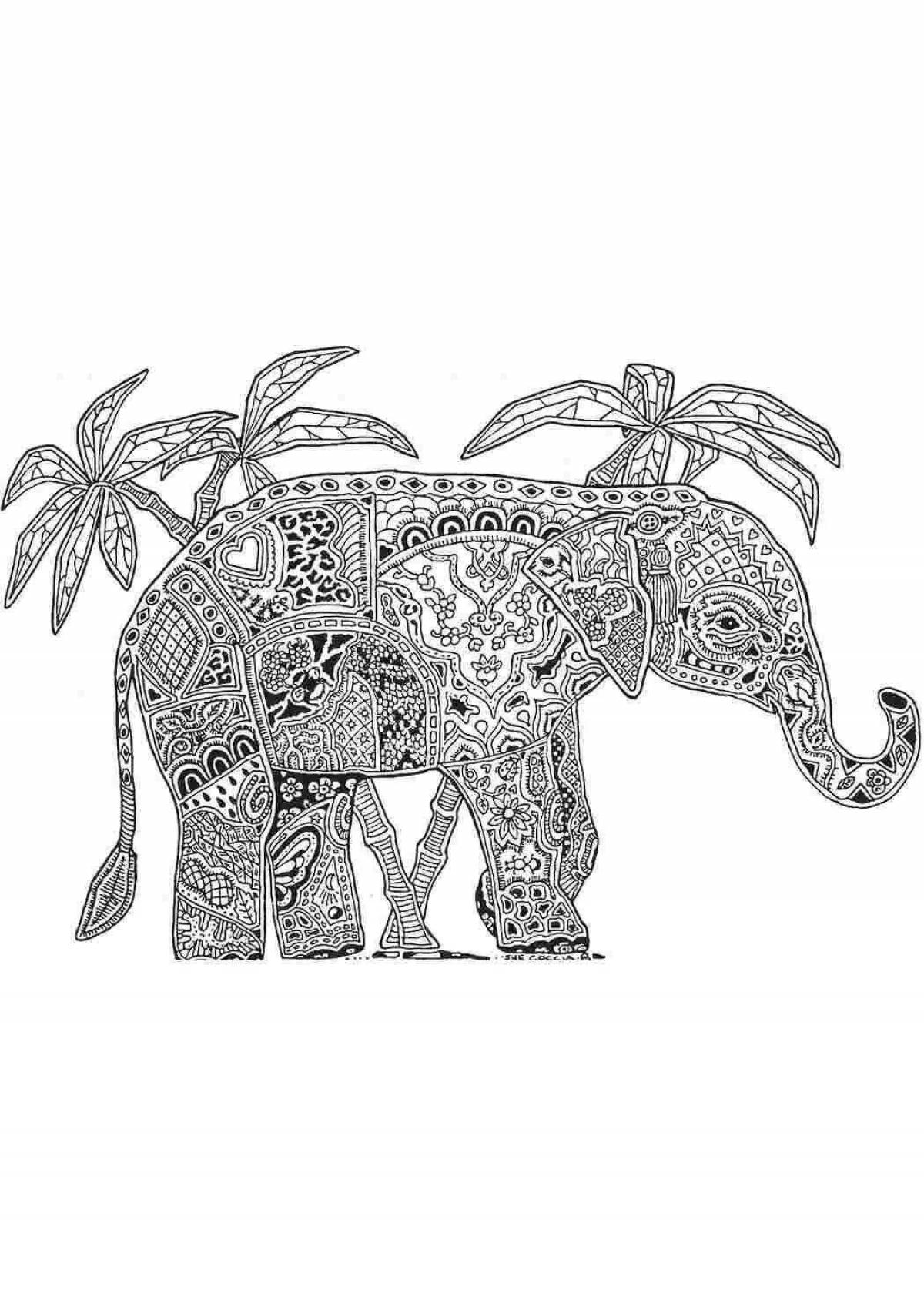 Забавная раскраска антистрессовый слон