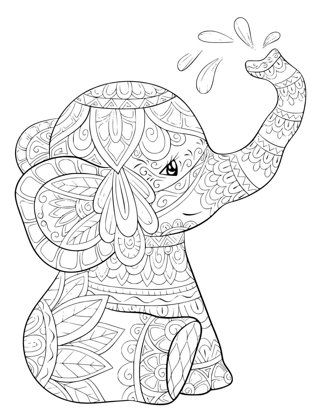 Блаженная раскраска антистрессовый слон