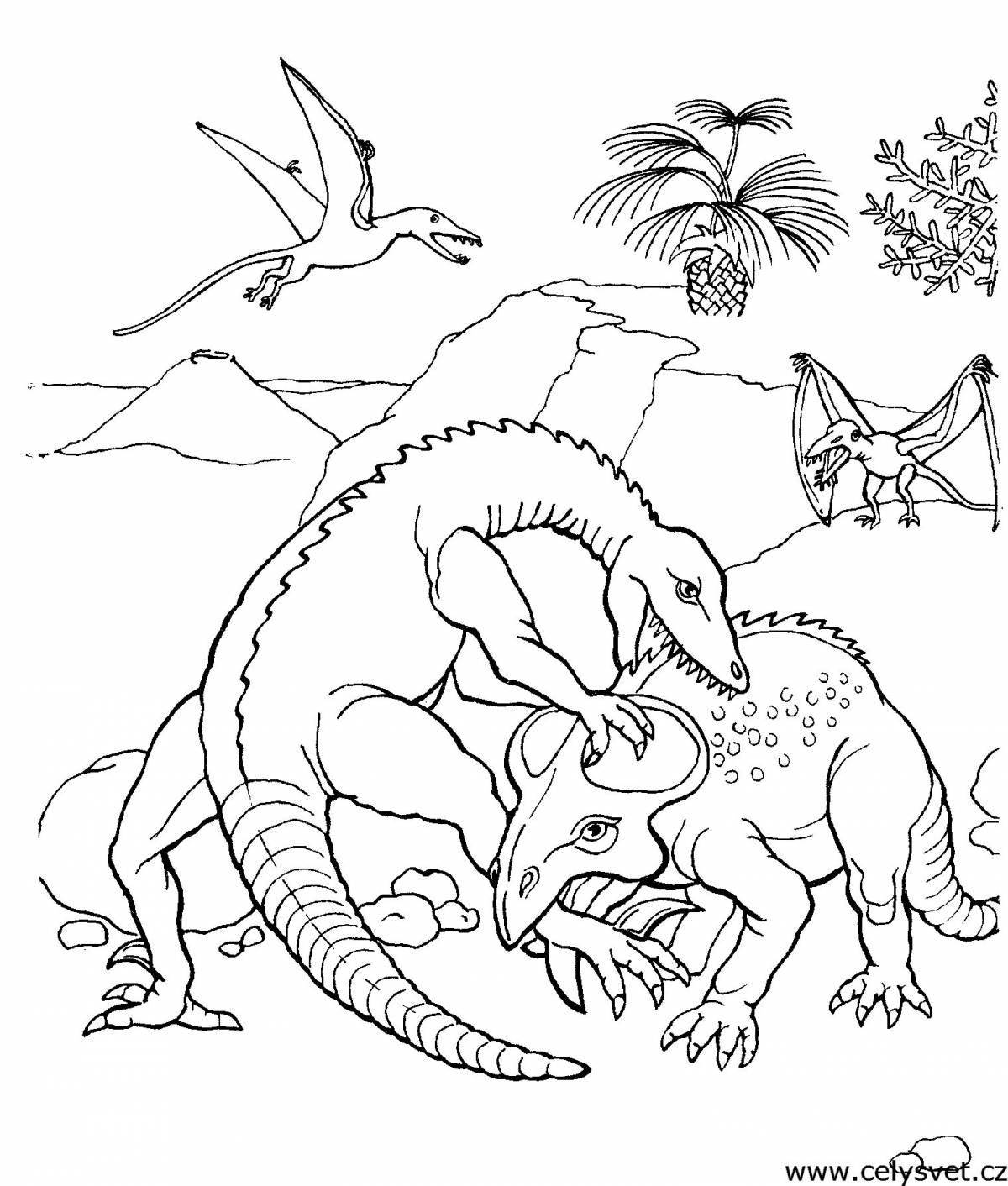 Эскиз интенсивной битвы с динозаврами
